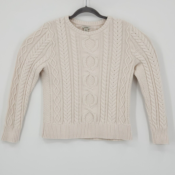 L.L. Bean Sweaters - ll bean Fisherman Cable Knit Cream Sweater Heavy 100% Cotton Cabin Farm M Petite